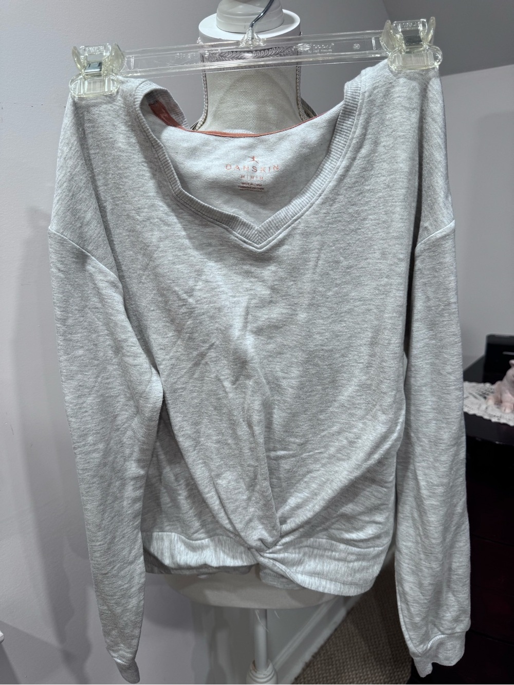 Danskin Light Gray V-Neck Twist Hem Sweatshirt